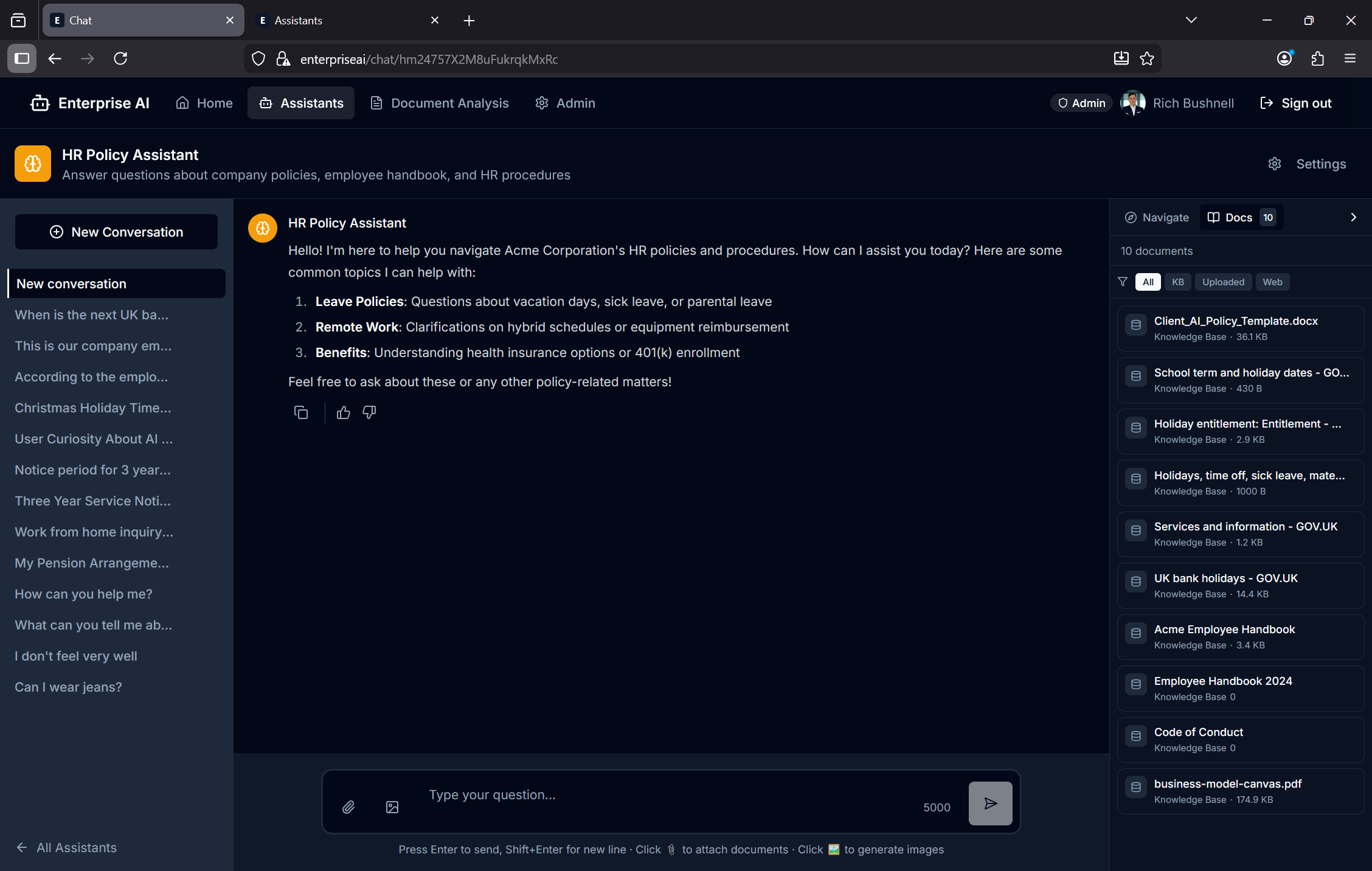 Document chat interface with source citations